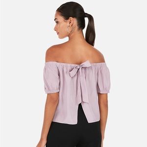 Express Off Shoulder Back Bow Top Lavender XS NWT